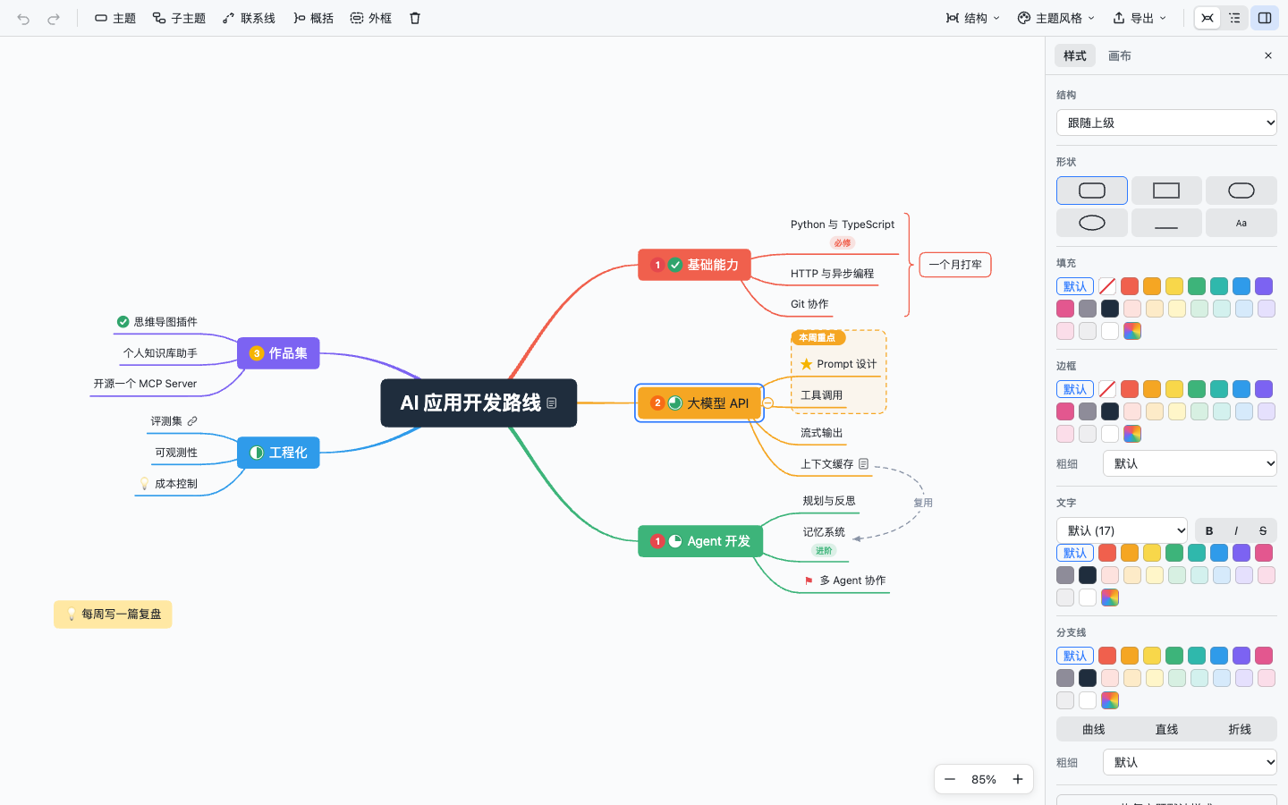 Weilanx Mind Map canvas with format panel